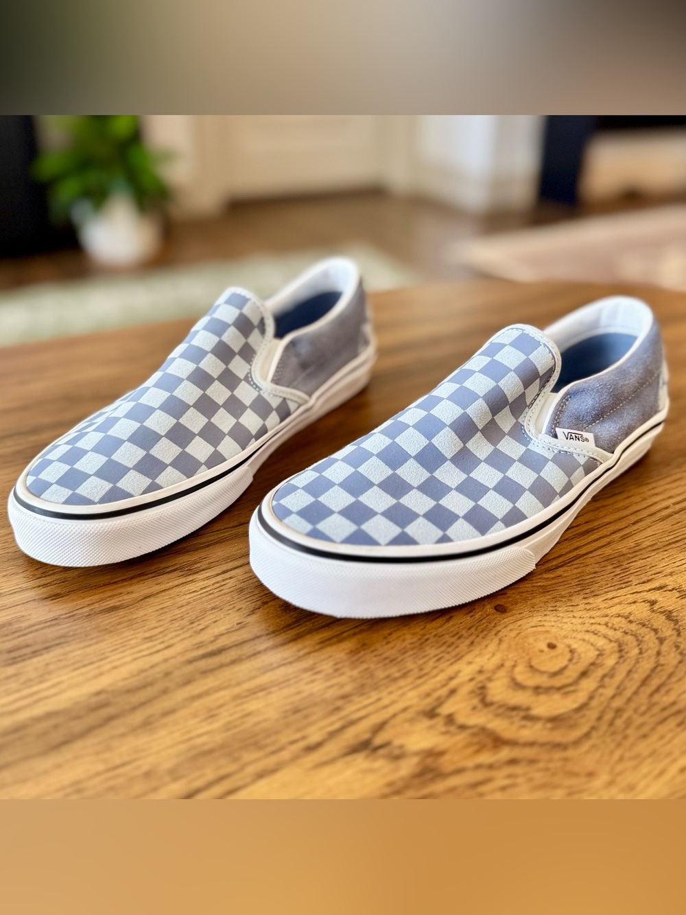 Vans Slip-On Checkerboard Sneakers - Light Blue/White